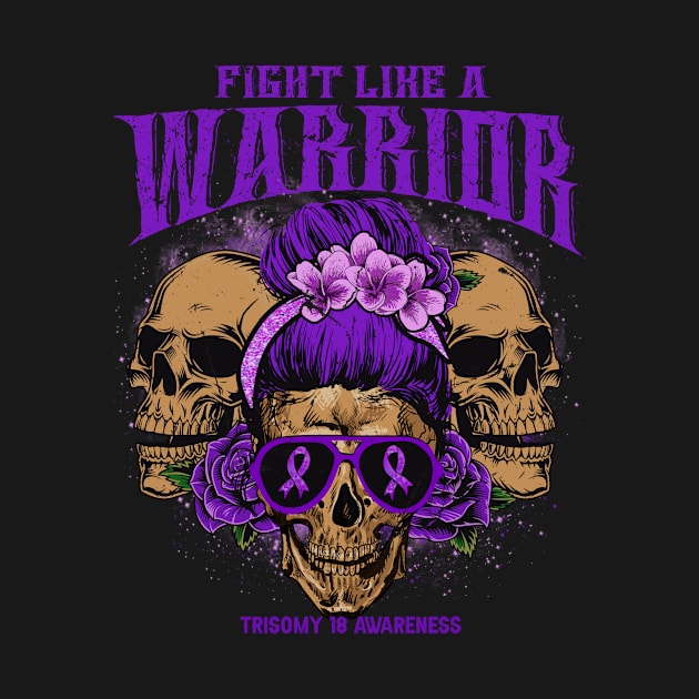 Trisomy 18 Awareness Skull Messy Bun Floral fight like Trisomy 18 warrior gift by Paula Tomberlin