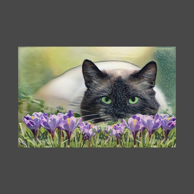 Siamese Cat And Crocus by PhotoArts