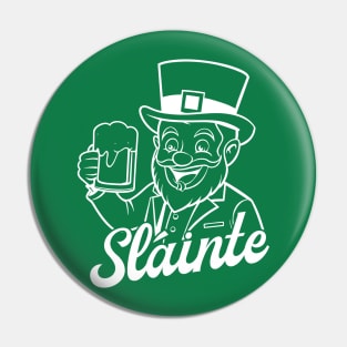 Sláinte - leprechaun - white outline Pin