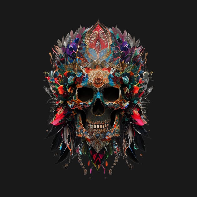 Skull and colorful feathers by Dope_Design