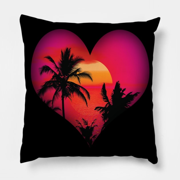 Tropical Island Beach Sunset Heart Pillow by XanderWitch Creative