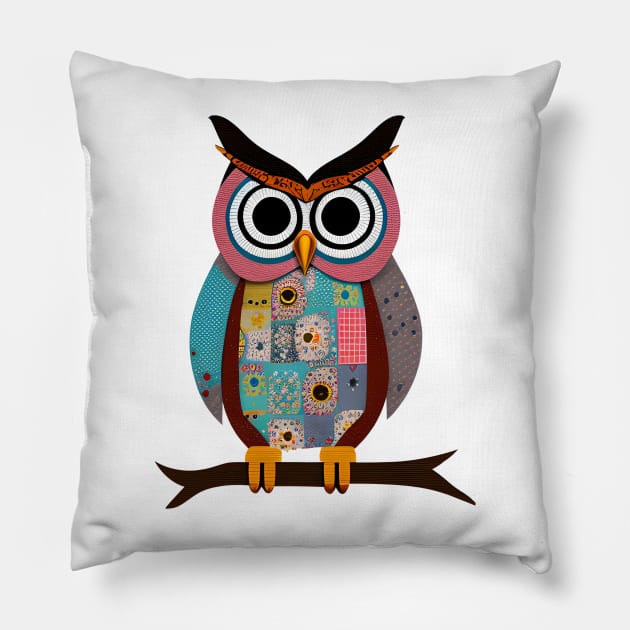 Patchwork Owl Pillow by SavantArts