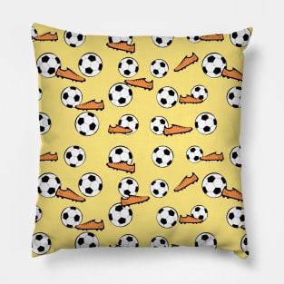 Football / Soccer - Balls & Boots Seamless Pattern on Yellow Background Pillow