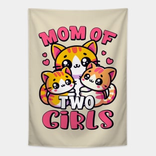 Mom of Two Cute Kawaii Kittens Family Pregnancy Announcement Tapestry