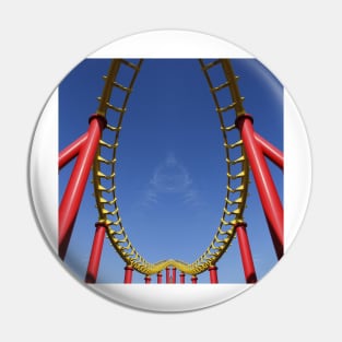 vivid red roller coaster on clear cloudless blue sky background structural 3D illustration design Pin