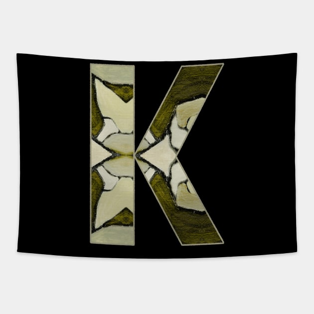 Letter K Monogram Initial Olive Green Pearl White Aesthetic Abstract Pattern Painting On Canvas Tapestry by Go Abstract Art