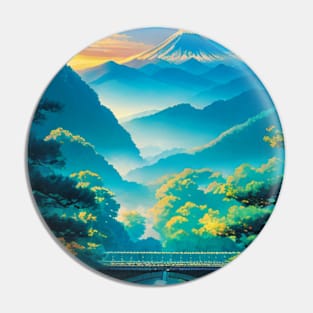 Japanese Mountain in Summertime Pin