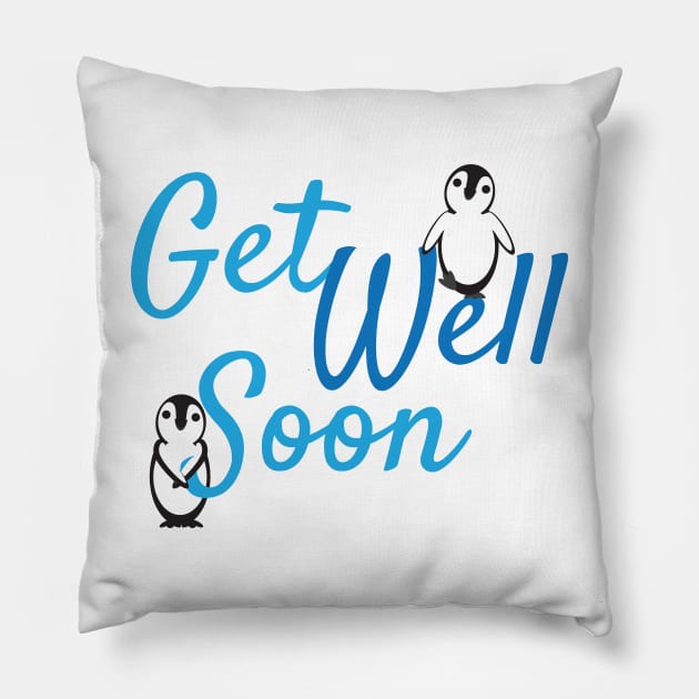 Get Well Soon Greeting with Cute Penguins Pillow by sigdesign