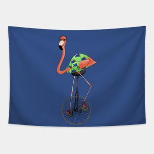 Unicycle pink flamingo Tapestry