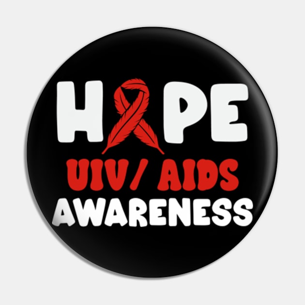 Red ribbon of awareness Pin by David Brown