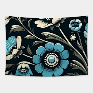 Sky Blue Floral Illustration Tapestry