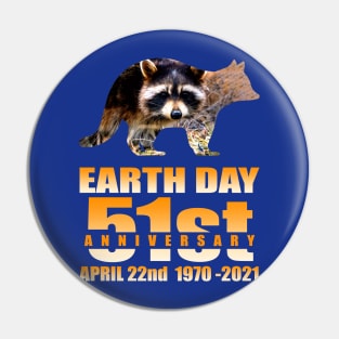 Earth Day Raccoon 2021 Earth day 51st Anniversary Pin