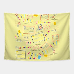 Travel Stamp Cities Colorful Pattern Tapestry