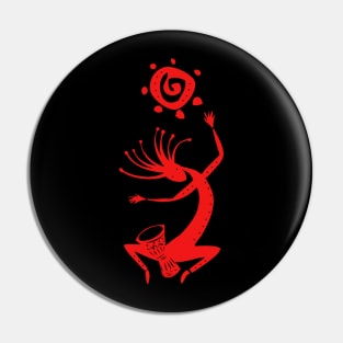 Kokopelli Sun Drummer Red Pin