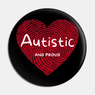 Autistic And Proud Red Fingerprint Heart Pin