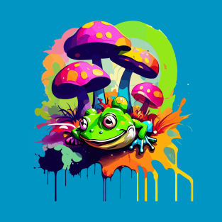 Cottagecore Graffiti Frog And Mushrooms T-Shirt