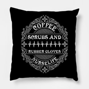 Coffee scrubs and rubber gloves nurse Pillow