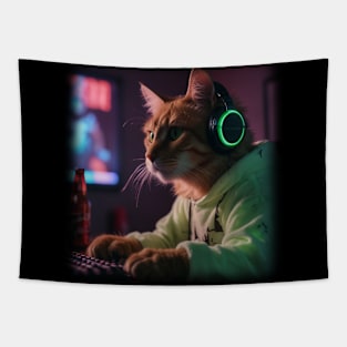 Cat Gamer Streamer Tapestry