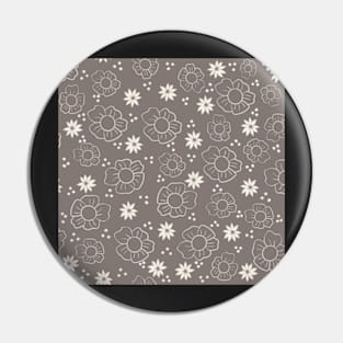 Botanical Dark Gray and White Pattern Pin