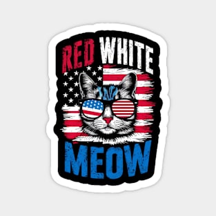 Red White And meow  america Magnet