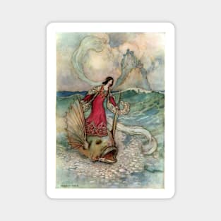 Rita Riding on the Dolphin by Warwick Goble Magnet