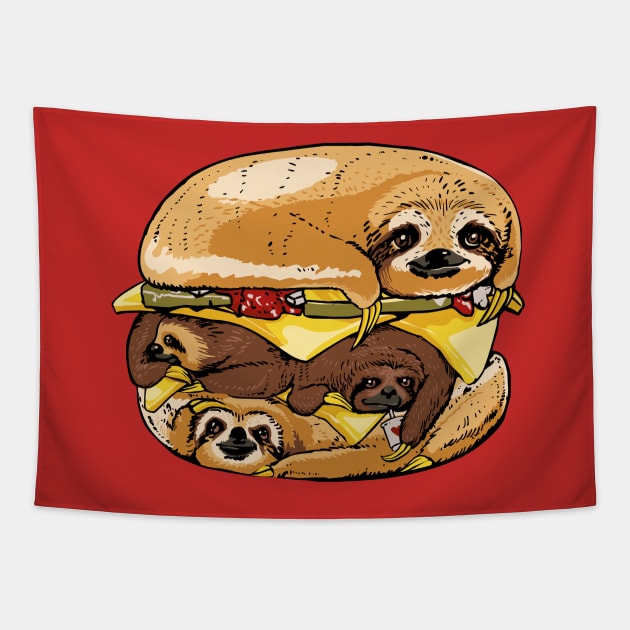 SLOTHS BURGER Tapestry by huebucket