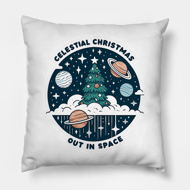 Celestial Christmas: Out in Space Pillow by STICKERSPRITZ