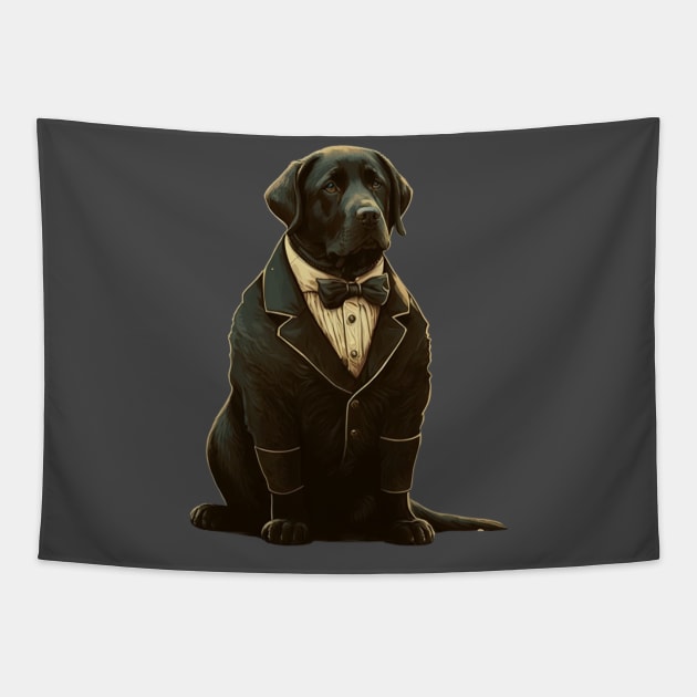 Fashionable Lab: The Elegant Black Labrador Retriever in Formal Attire Tapestry by Reneromt