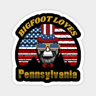 Bigfoot loves America and Pennsylvania Magnet