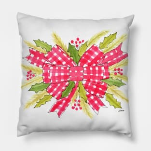 Red gingham ribbon as Christmas wreath Pillow