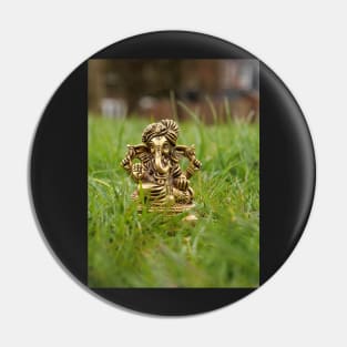 Brass statue of Lord Ganesha on the grass Pin