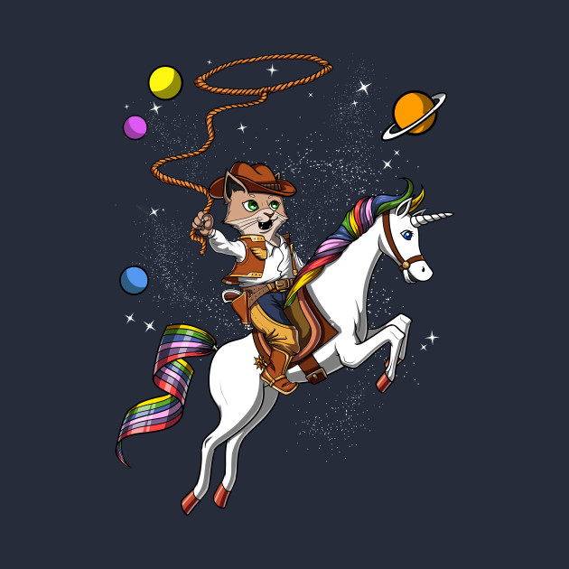 Cat Cowboy Riding Unicorn - Cat Riding Unicorn - T-Shirt