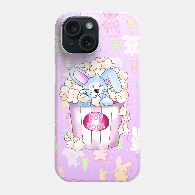 cute blue bunny rabbit in a pot of popcorn on a pink background Phone Case by cuisinecat