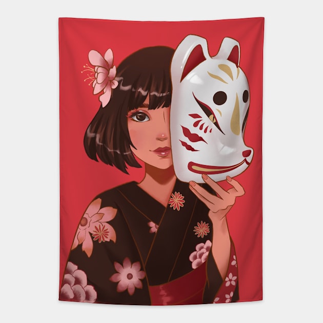 Kitsune Girl Tapestry by AliWing