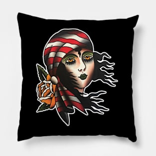 Pirate Lady Face Tattoo Design Pillow