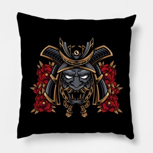 Samurai Oni Mask Illustration Pillow