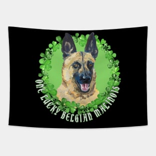 One Lucky Belgian Malinois Funny St. Patrick Dog Tapestry