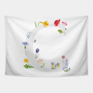 botanical monogram alphabet C wildflowers Tapestry