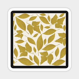 White Cream and Mustard Leaves Pattern Magnet