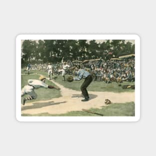 Vintage Sports, Baseball Player Sliding Safe into Home Plate Magnet