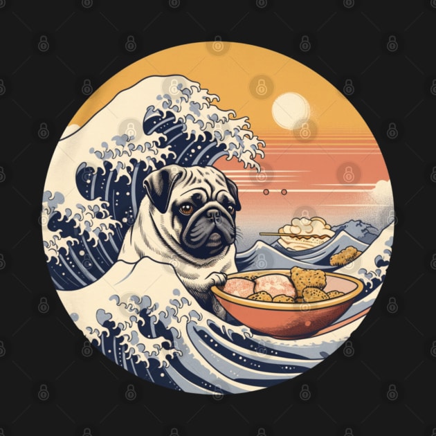 Pug Eating Sushi, Great Wave Hokusai by ModernStyle610