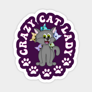 Cute CRAZY CAT LADY Cartoon Magnet