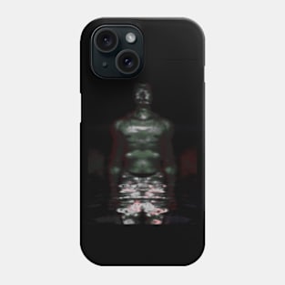 Portrait, digital collage and special processing. Muscular weird guy in briefs. Darkness. Glow. Green, gray. Phone Case