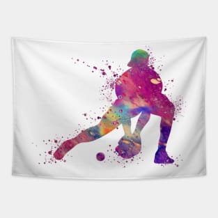 Baseball Catcher Colorful Watercolor Silhouette Tapestry