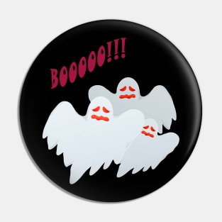 Three Ghosts with the word Boo to scare for Halloween Pin