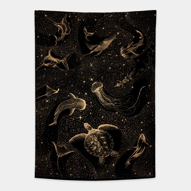 Cosmic Ocean -  Dark GOLD Version Tapestry by Aliriza