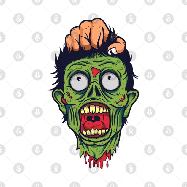Zombie Head - Scary Halloween Cartoon Art by bigbikersclub