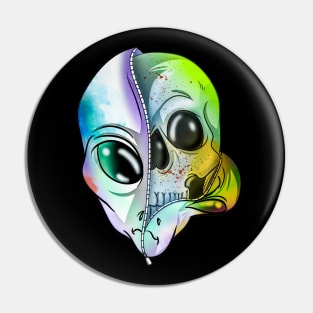 Rainbow Alien Skull Pin