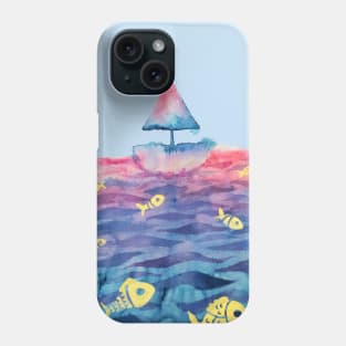 Sea, Boat & Fish Watercolor Phone Case