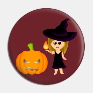 Halloween Young Witch & Pumpkin Pin